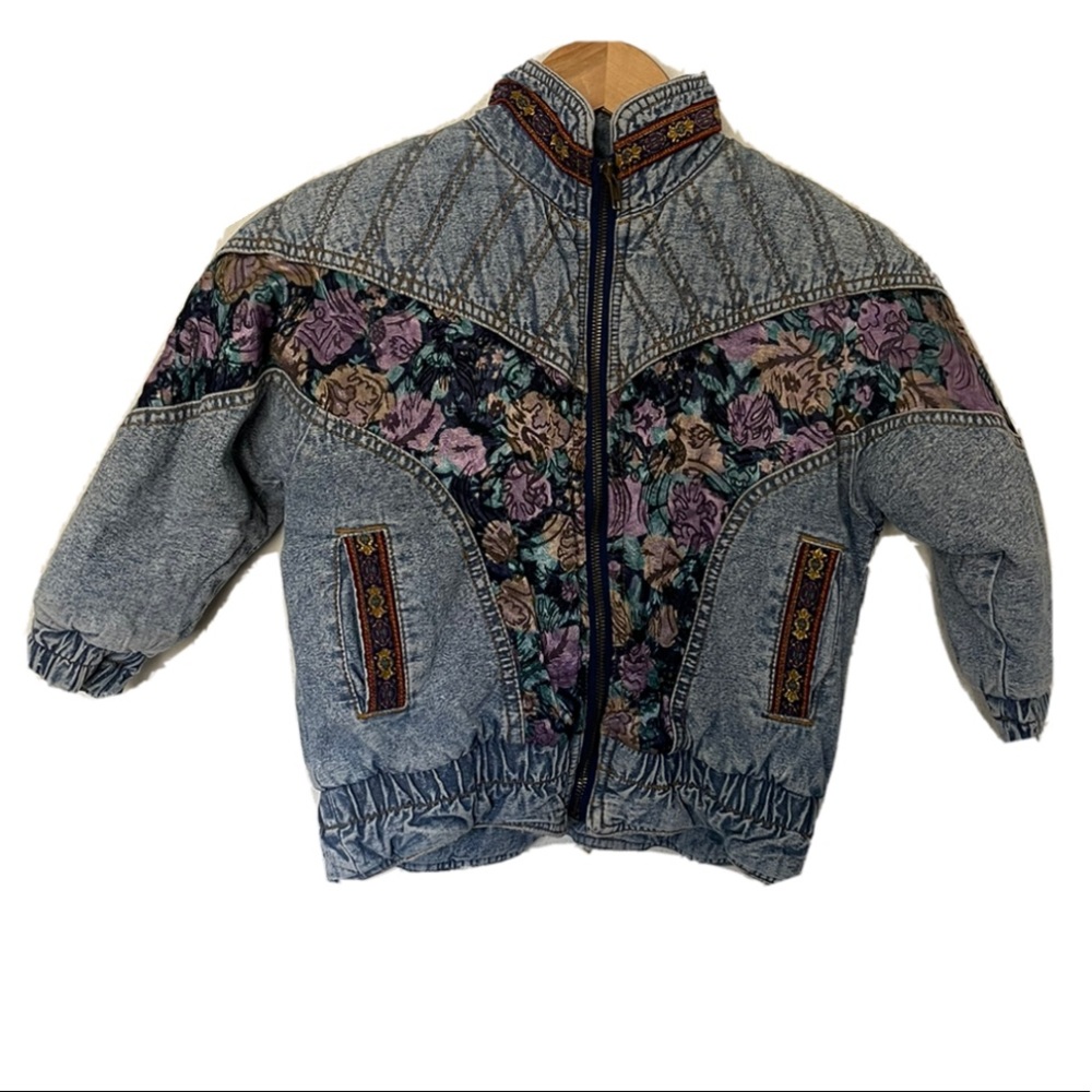 VTG Street Worn Kid Denim Bummer Jacket Size 5 Full Zipper Smocked Cuff D9